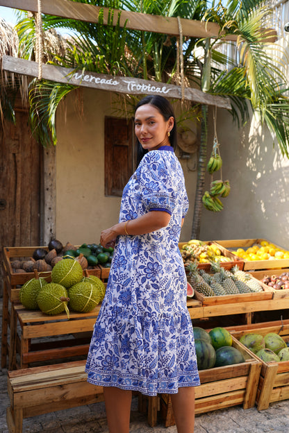 Marigold Dress in Sapphire Trail
