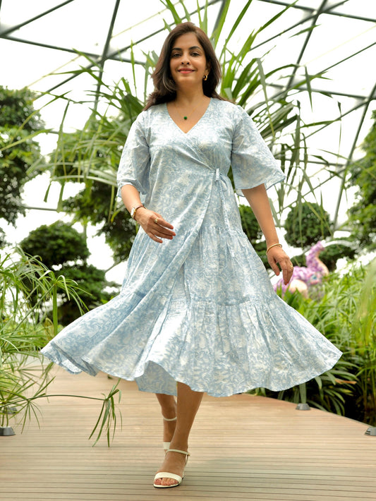Lilia Wrap Dress Silver Blue
